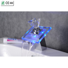 Diamond Handle LED Glass Faucet Waterfall Basin Sink Faucet (QH0819F)